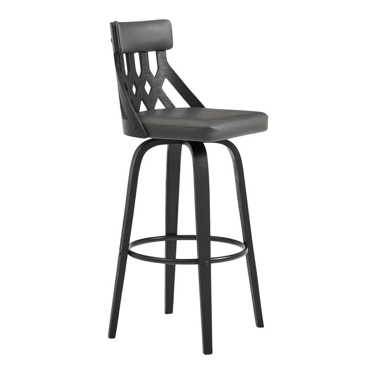 Crux 26" Swivel Counter Stool in Gray Faux Leather and Black Wood By Armen Living | Bar Stools | Modishstore - 2