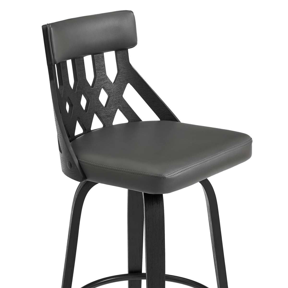 Crux 26" Swivel Counter Stool in Gray Faux Leather and Black Wood By Armen Living | Bar Stools | Modishstore - 6