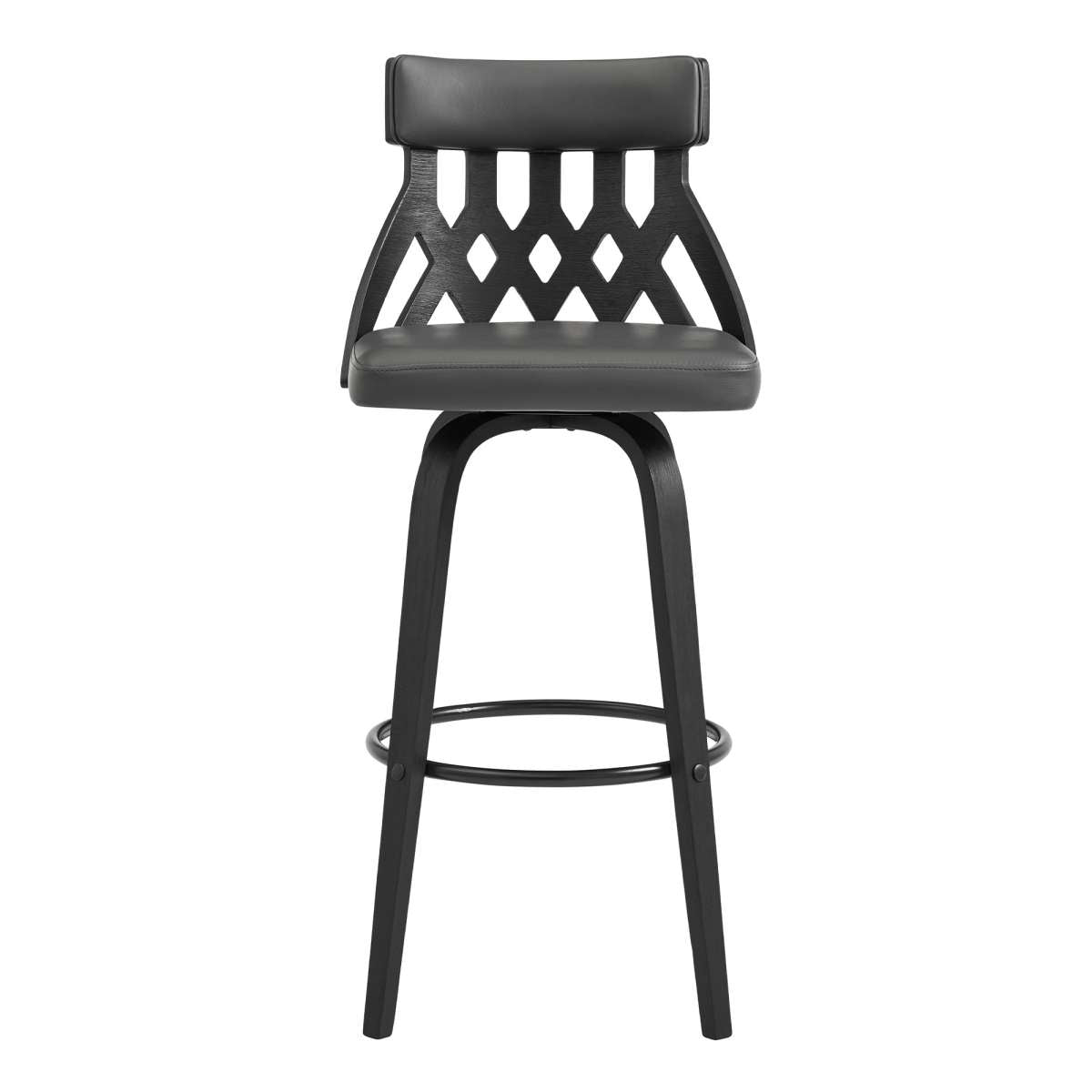 Crux 30" Swivel Bar Stool in Gray Faux Leather and Black Wood By Armen Living | Bar Stools | Modishstore - 2