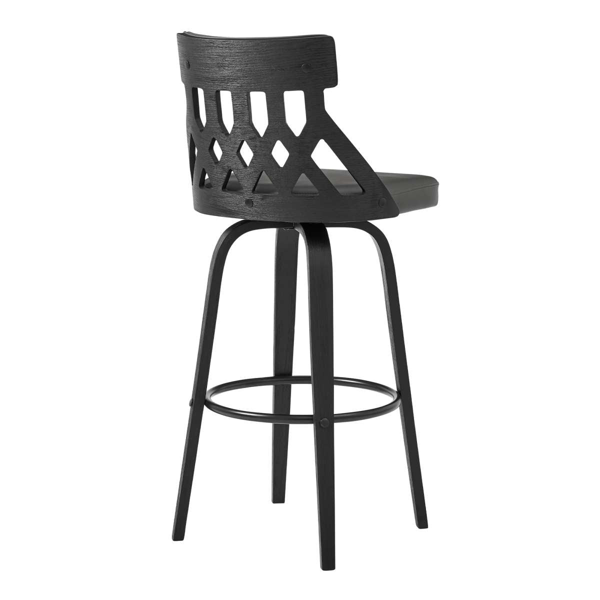 Crux 30" Swivel Bar Stool in Gray Faux Leather and Black Wood By Armen Living | Bar Stools | Modishstore - 3