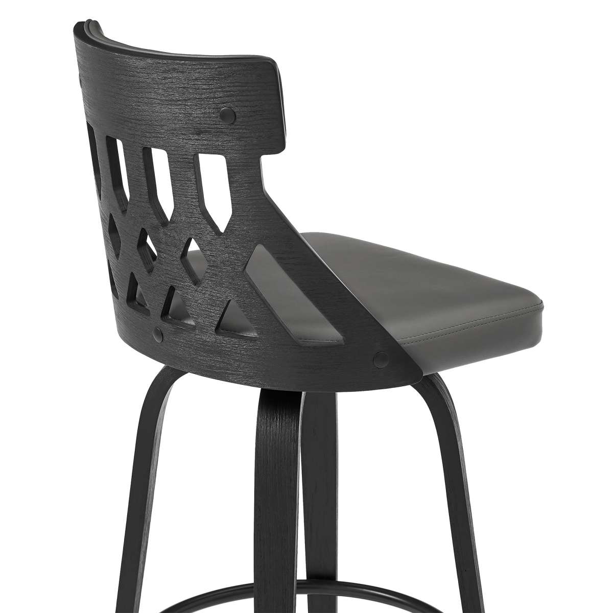 Crux 30" Swivel Bar Stool in Gray Faux Leather and Black Wood By Armen Living | Bar Stools | Modishstore - 6