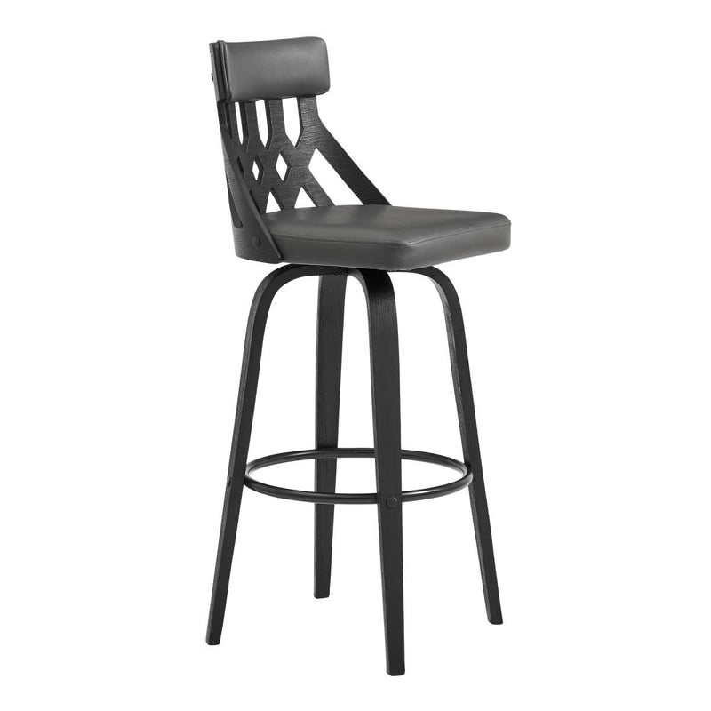 Crux 30" Swivel Bar Stool in Gray Faux Leather and Black Wood By Armen Living | Bar Stools | Modishstore