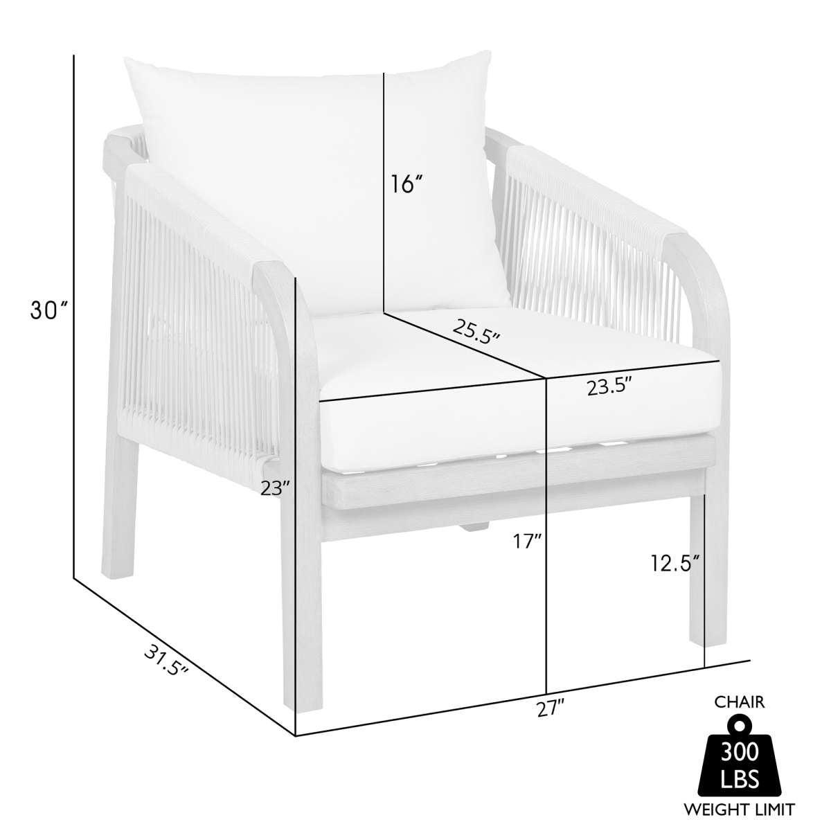Cypress Outdoor Patio Chair in Blonde Eucalyptus Wood and Light Gray Rope with Ivory Olefin Cushions By Armen Living | Outdoor Chairs | Modishstore - 8