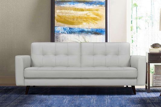 Daeson 86" Mid-Century Modern Dove Gray Genuine Leather Square Arm Sofa By Armen Living | Sofas |  Modishstore 