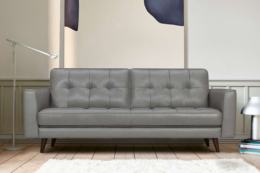 Daeson 86" Mid-Century Modern Gray Genuine Leather Square Arm Sofa By Armen Living | Sofas |  Modishstore 