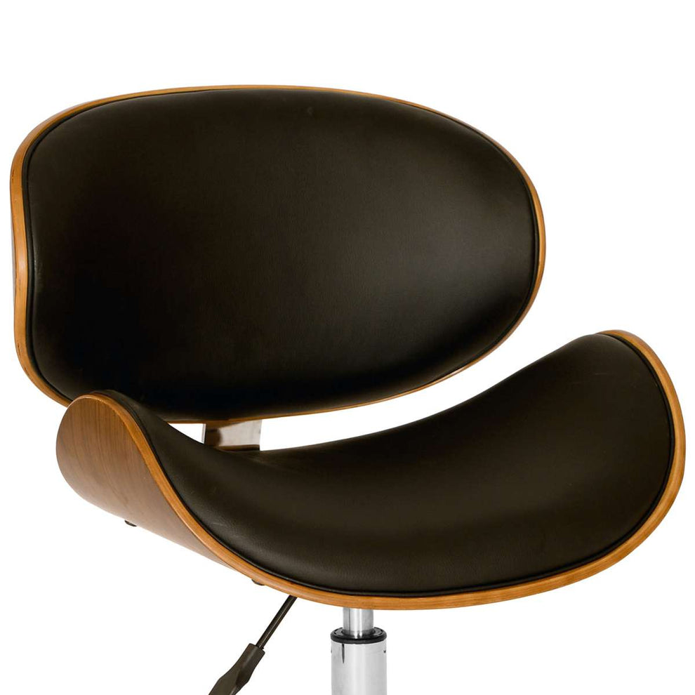 Daphne Modern Office Chair In Chrome Finish with Black Faux Leather And Walnut Veneer Back By Armen Living | Office Chairs |  Modishstore  - 3
