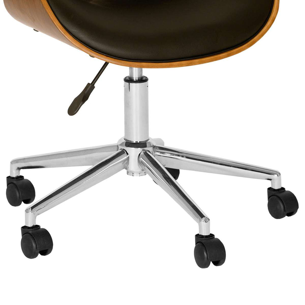 Daphne Modern Office Chair In Chrome Finish with Black Faux Leather And Walnut Veneer Back By Armen Living | Office Chairs |  Modishstore  - 4