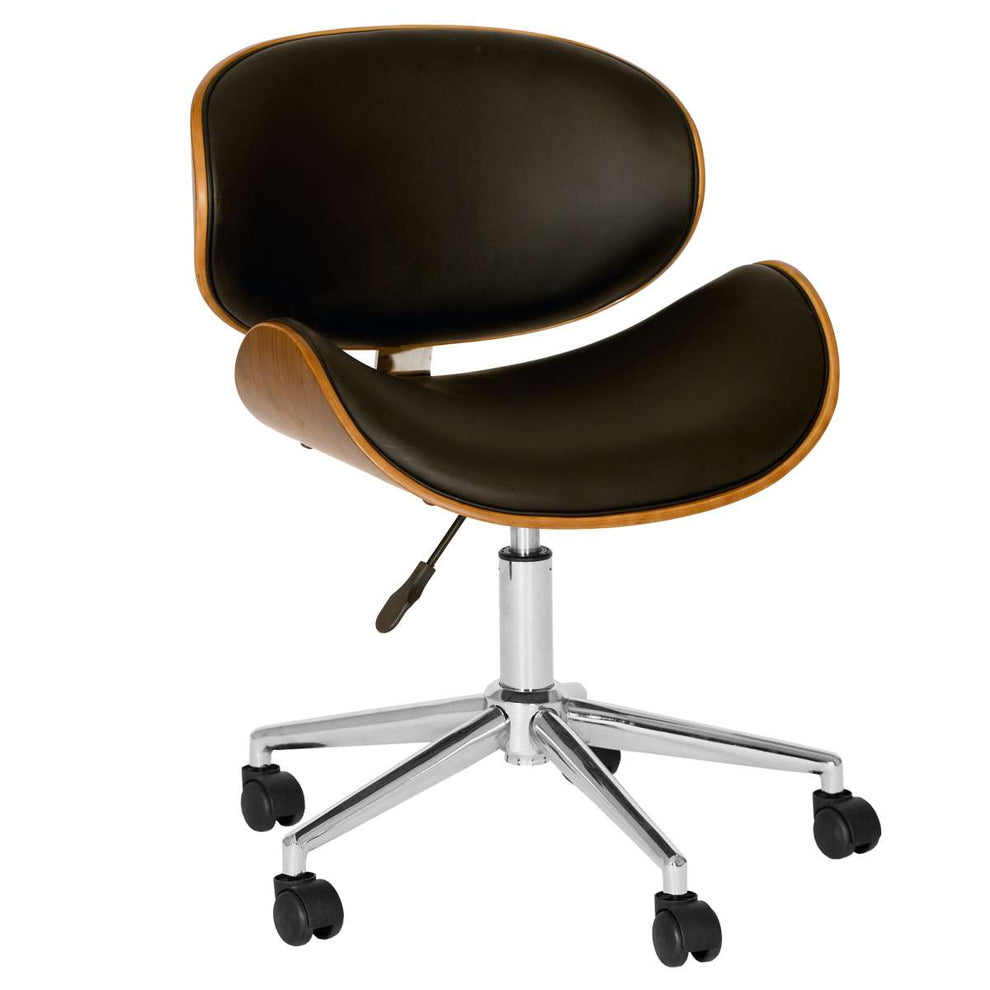 Daphne Modern Office Chair In Chrome Finish with Black Faux Leather And Walnut Veneer Back By Armen Living | Office Chairs |  Modishstore  - 2