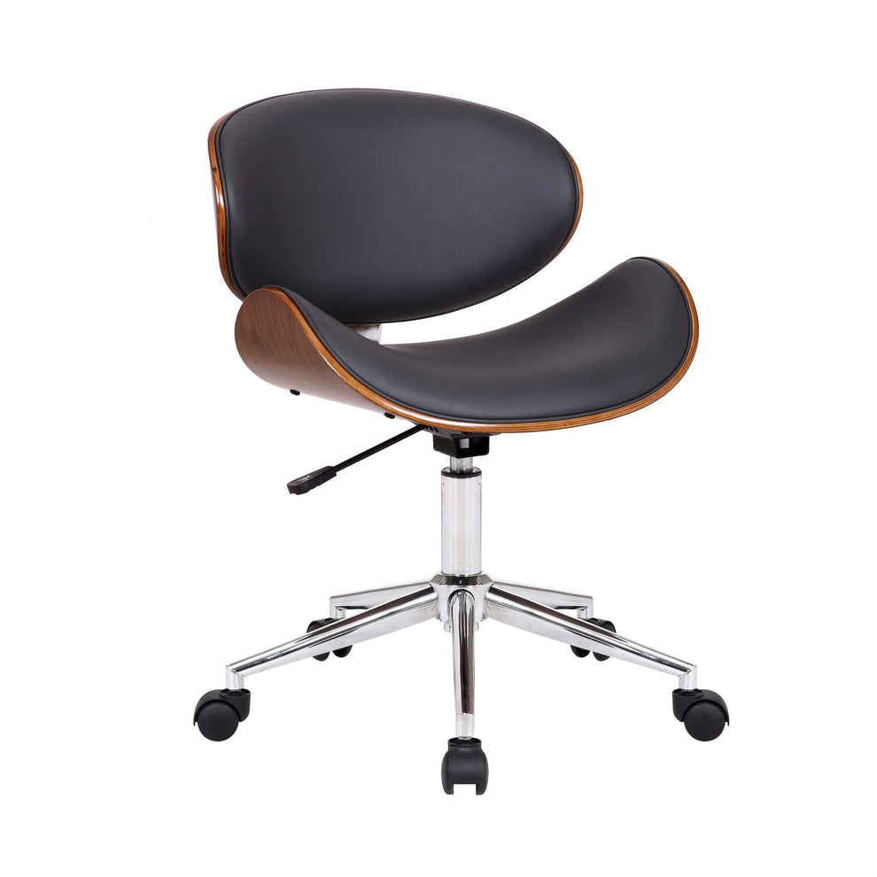 Daphne Modern Office Chair In Chrome Finish with Black Faux Leather And Walnut Veneer Back By Armen Living | Office Chairs |  Modishstore  - 9