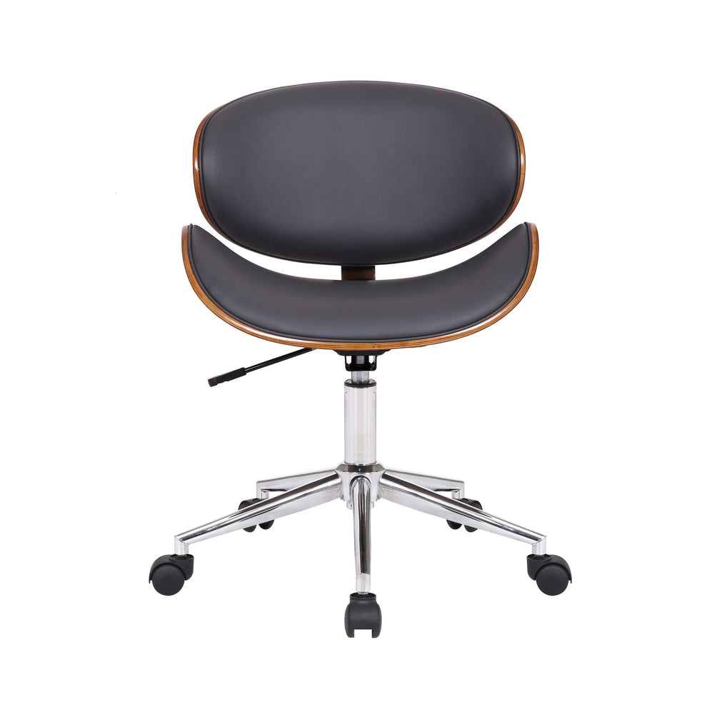 Daphne Modern Office Chair In Chrome Finish with Black Faux Leather And Walnut Veneer Back By Armen Living | Office Chairs |  Modishstore  - 5