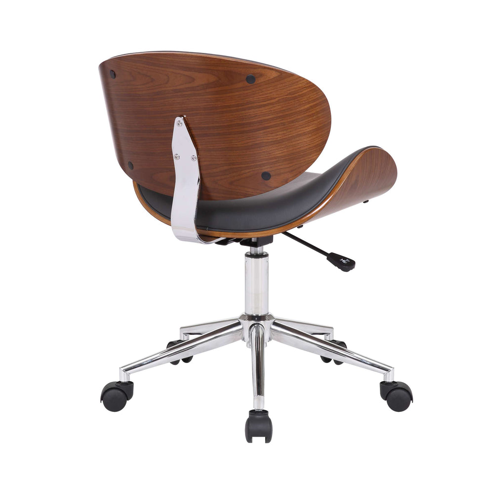 Daphne Modern Office Chair In Chrome Finish with Black Faux Leather And Walnut Veneer Back By Armen Living | Office Chairs |  Modishstore  - 6