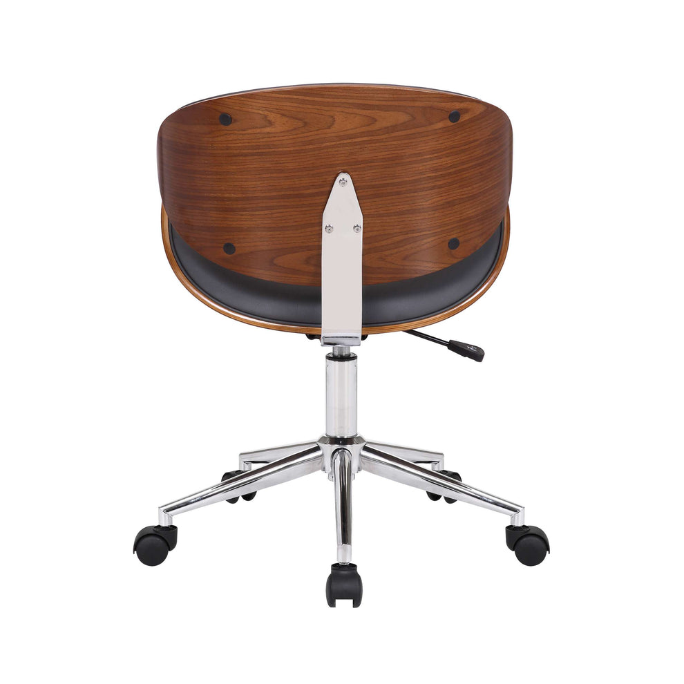 Daphne Modern Office Chair In Chrome Finish with Black Faux Leather And Walnut Veneer Back By Armen Living | Office Chairs |  Modishstore  - 7