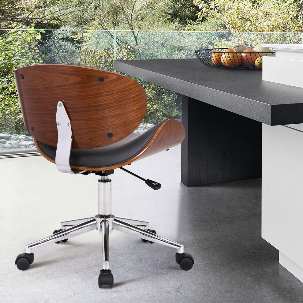 Daphne Modern Office Chair In Chrome Finish with Black Faux Leather And Walnut Veneer Back By Armen Living | Office Chairs |  Modishstore  - 8