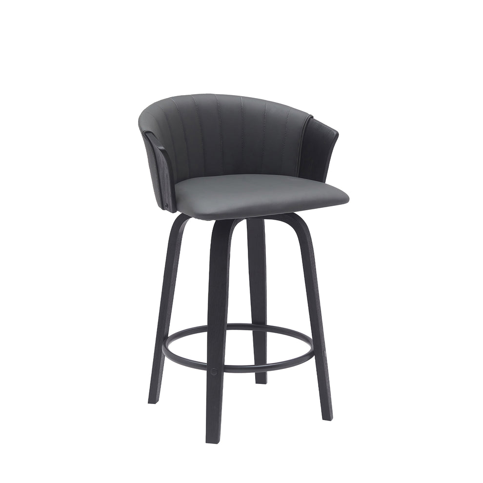 Diana 26" Swivel Black Wood Counter Stool in Gray Faux Leather By Armen Living | Bar Stools | Modishstore - 2