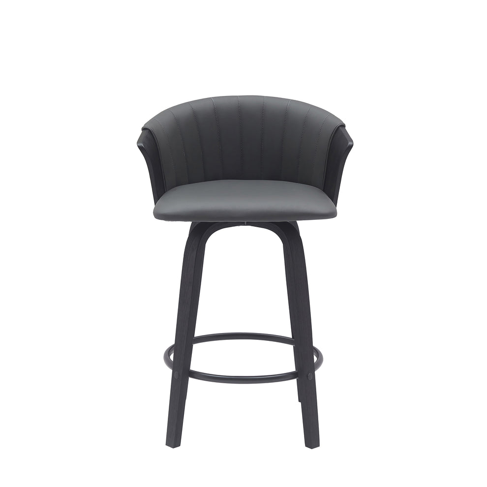 Diana 26" Swivel Black Wood Counter Stool in Gray Faux Leather By Armen Living | Bar Stools | Modishstore - 3