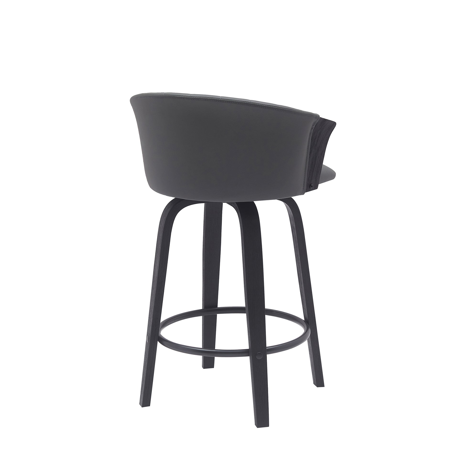 Diana 26" Swivel Black Wood Counter Stool in Gray Faux Leather By Armen Living | Bar Stools | Modishstore - 4