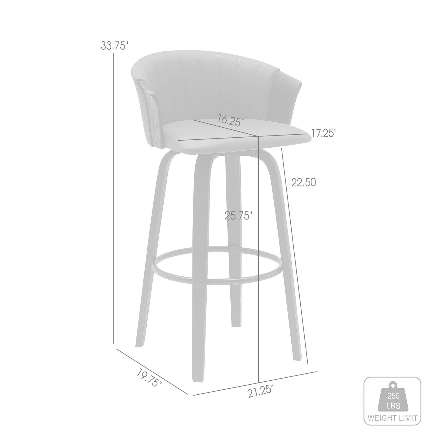 Diana 26" Swivel Black Wood Counter Stool in Gray Faux Leather By Armen Living | Bar Stools | Modishstore - 7