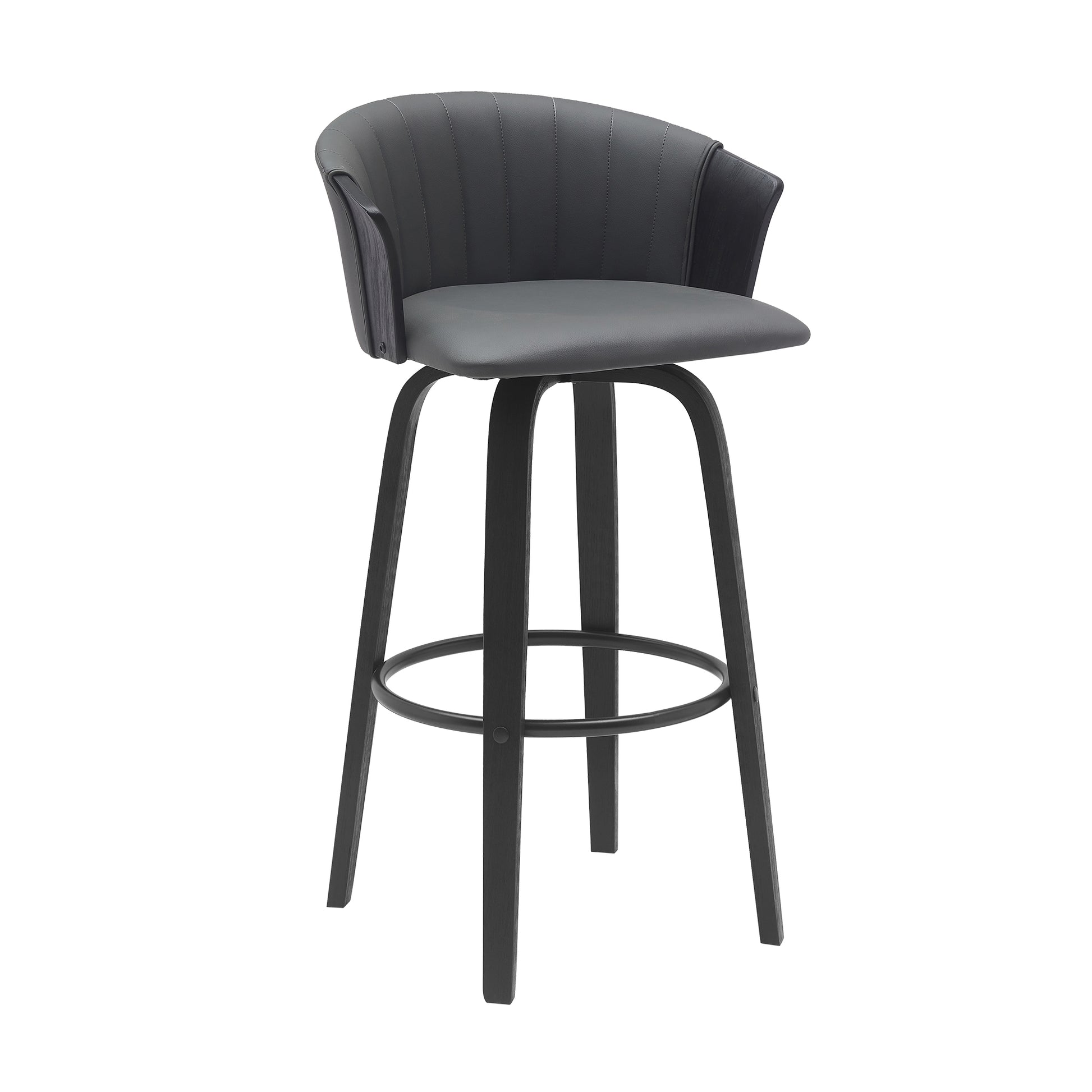 Diana 30" Swivel Black Wood Bar Stool in Gray Faux Leather By Armen Living | Bar Stools | Modishstore - 2