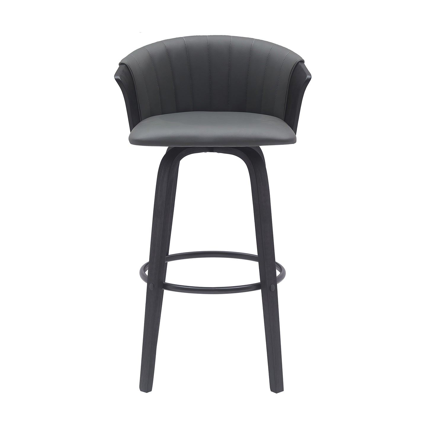 Diana 30" Swivel Black Wood Bar Stool in Gray Faux Leather By Armen Living | Bar Stools | Modishstore - 3