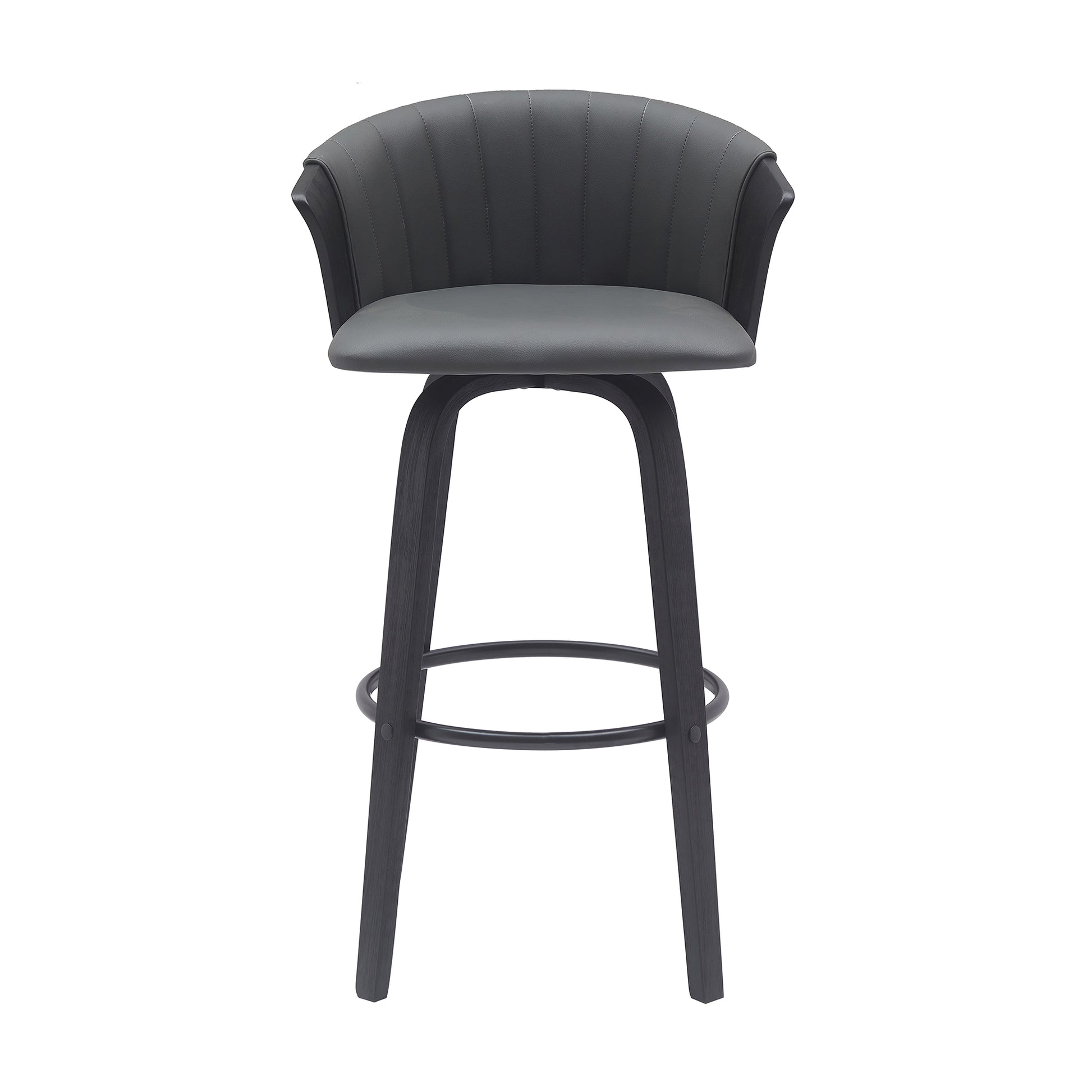 Diana 30" Swivel Black Wood Bar Stool in Gray Faux Leather By Armen Living | Bar Stools | Modishstore - 3