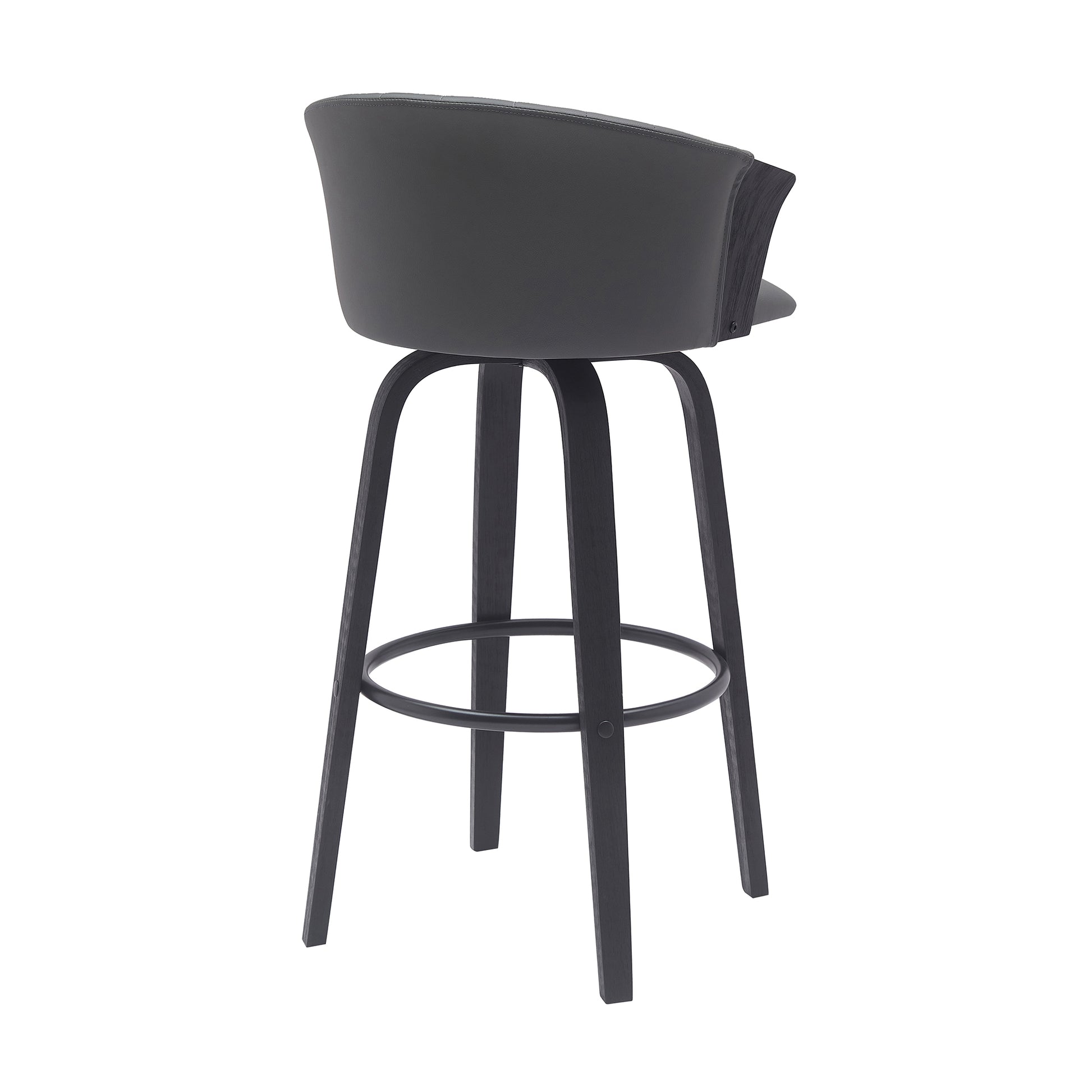 Diana 30" Swivel Black Wood Bar Stool in Gray Faux Leather By Armen Living | Bar Stools | Modishstore - 4