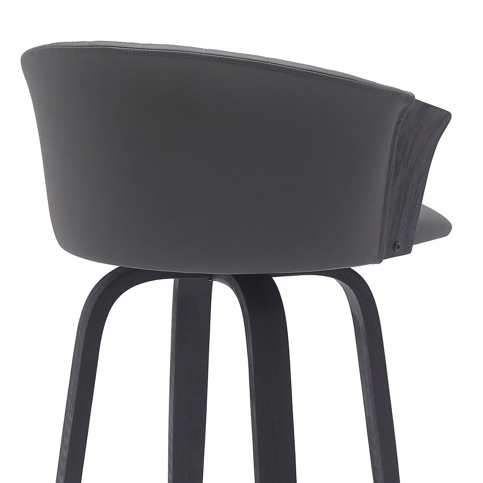 Diana 30" Swivel Black Wood Bar Stool in Gray Faux Leather By Armen Living | Bar Stools | Modishstore - 5