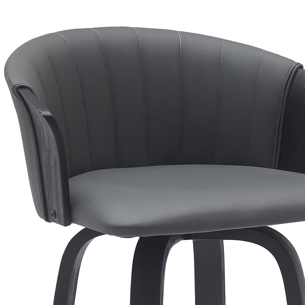 Diana 30" Swivel Black Wood Bar Stool in Gray Faux Leather By Armen Living | Bar Stools | Modishstore - 8