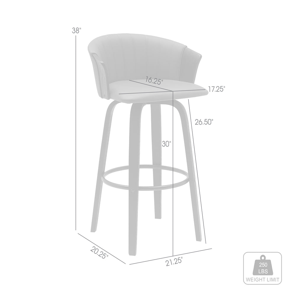 Diana 30" Swivel Black Wood Bar Stool in Gray Faux Leather By Armen Living | Bar Stools | Modishstore - 7
