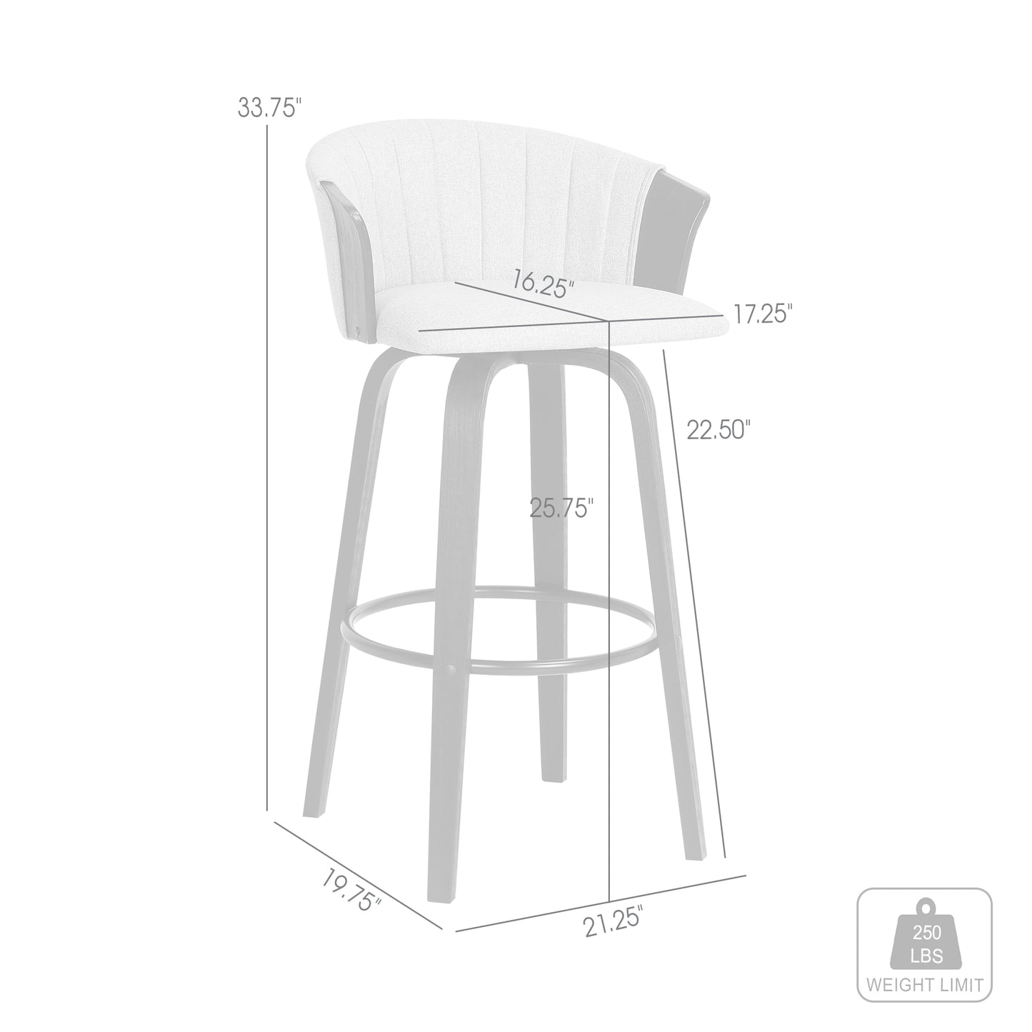 Diana 26" Swivel Black Wood Counter Stool in Light Grey Fabric By Armen Living | Counter Stools | Modishstore - 9