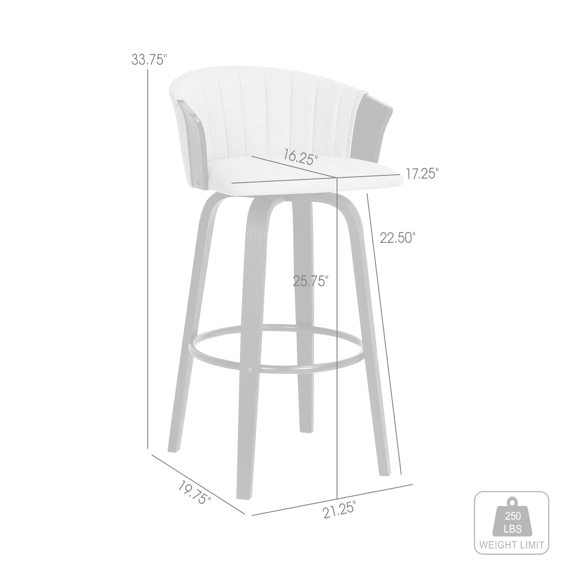 Diana 26" Swivel Black Wood Counter Stool in Light Grey Fabric By Armen Living | Counter Stools | Modishstore - 9