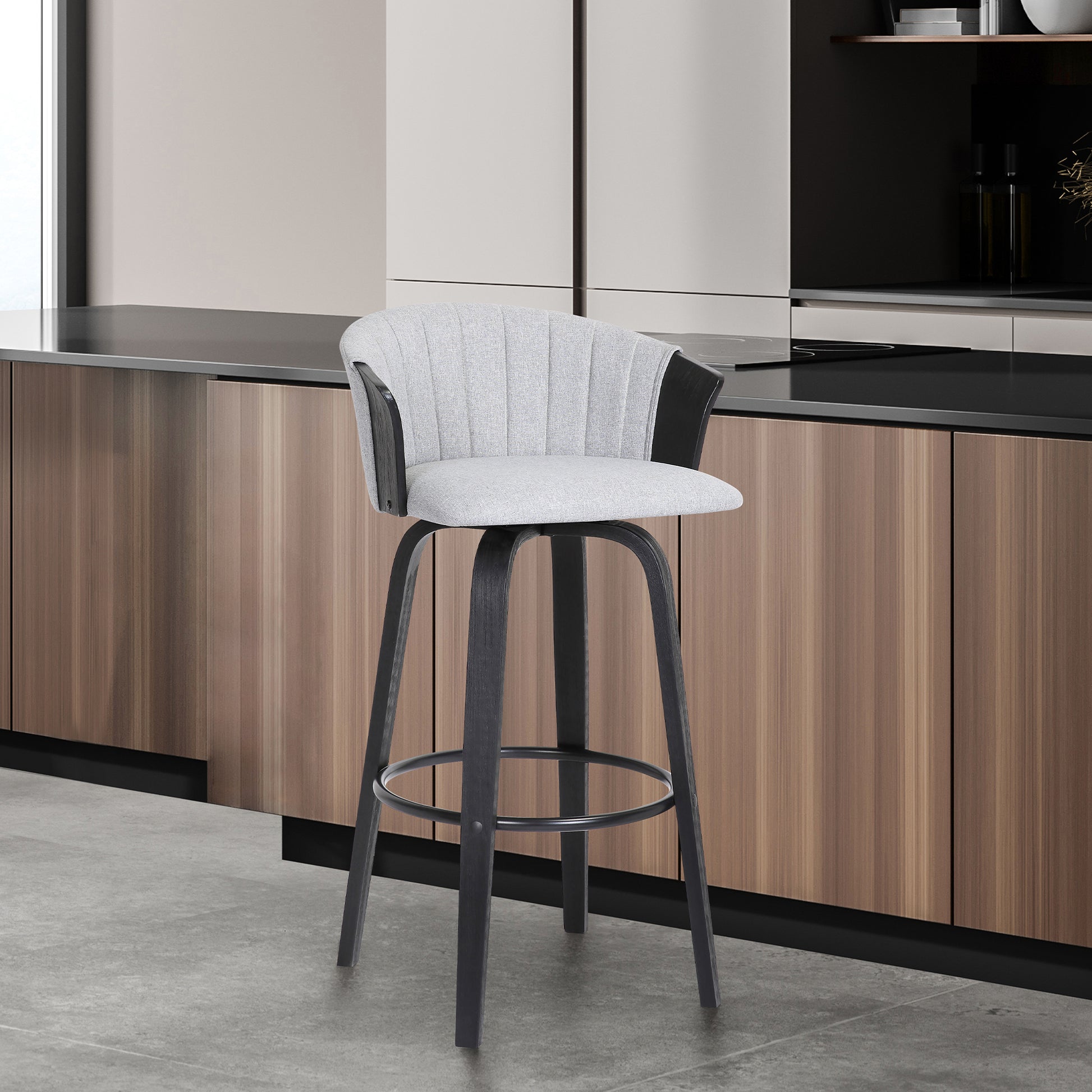 Diana 26" Swivel Black Wood Counter Stool in Light Grey Fabric By Armen Living | Counter Stools | Modishstore