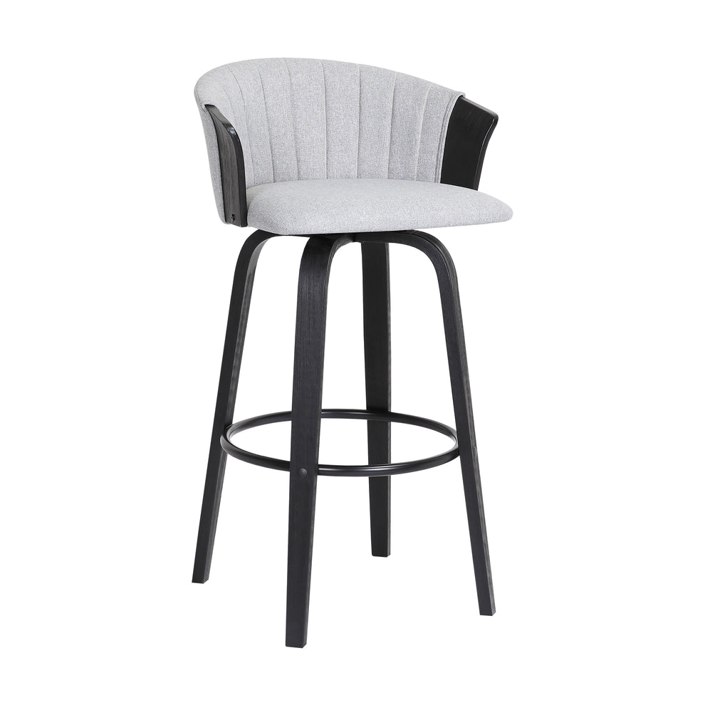 Diana 30" Swivel Black Wood Bar Stool in Light Grey Fabric By Armen Living | Bar Stools | Modishstore - 2