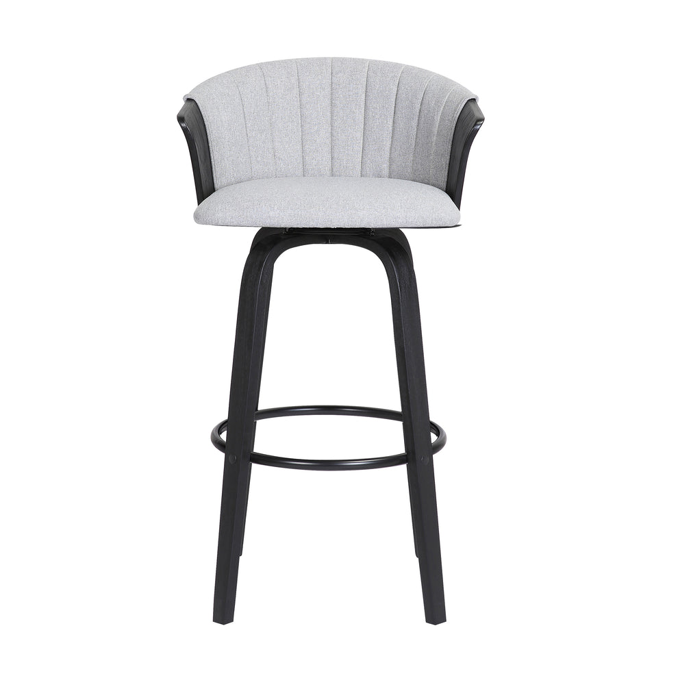 Diana 30" Swivel Black Wood Bar Stool in Light Grey Fabric By Armen Living | Bar Stools | Modishstore - 3