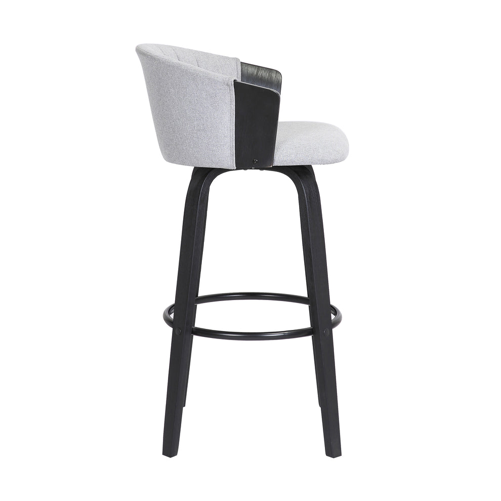 Diana 30" Swivel Black Wood Bar Stool in Light Grey Fabric By Armen Living | Bar Stools | Modishstore - 4