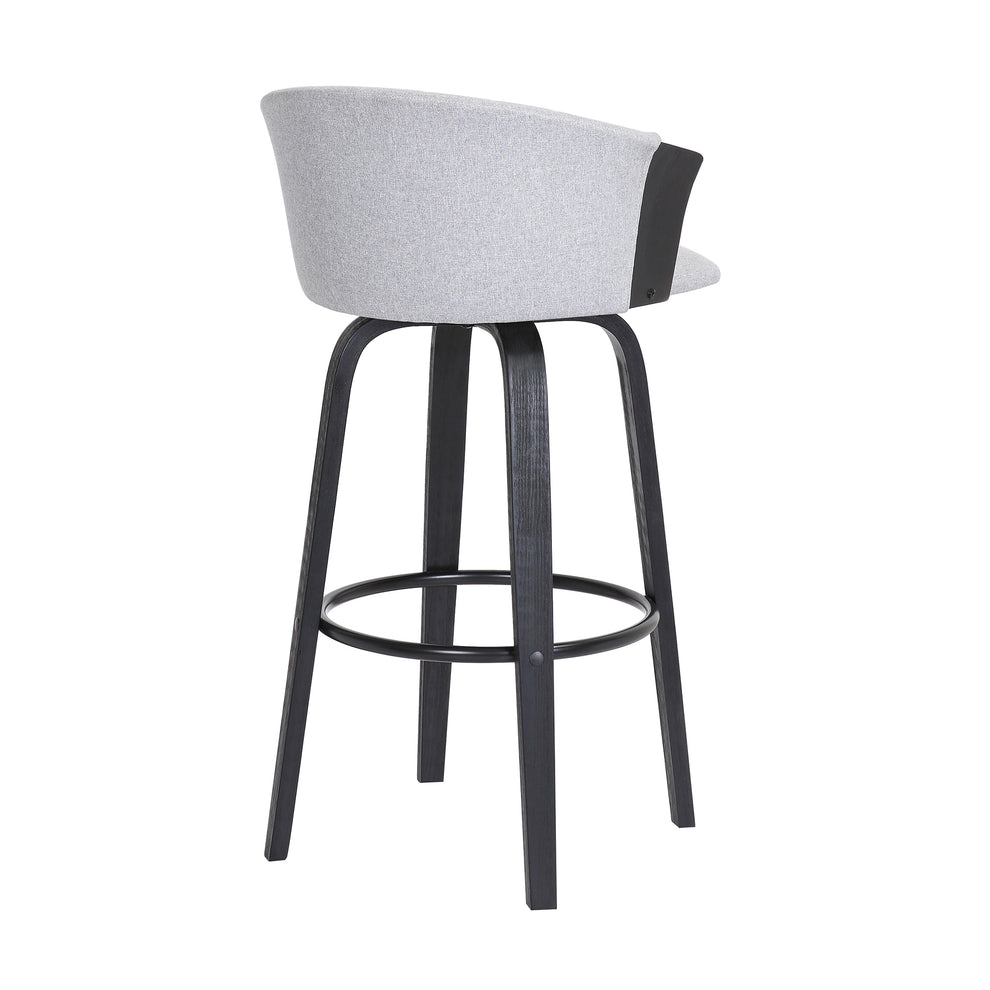 Diana 30" Swivel Black Wood Bar Stool in Light Grey Fabric By Armen Living | Bar Stools | Modishstore - 5