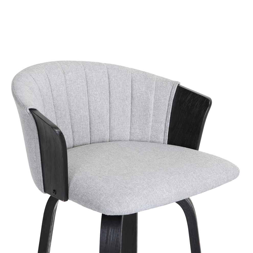 Diana 30" Swivel Black Wood Bar Stool in Light Grey Fabric By Armen Living | Bar Stools | Modishstore - 7