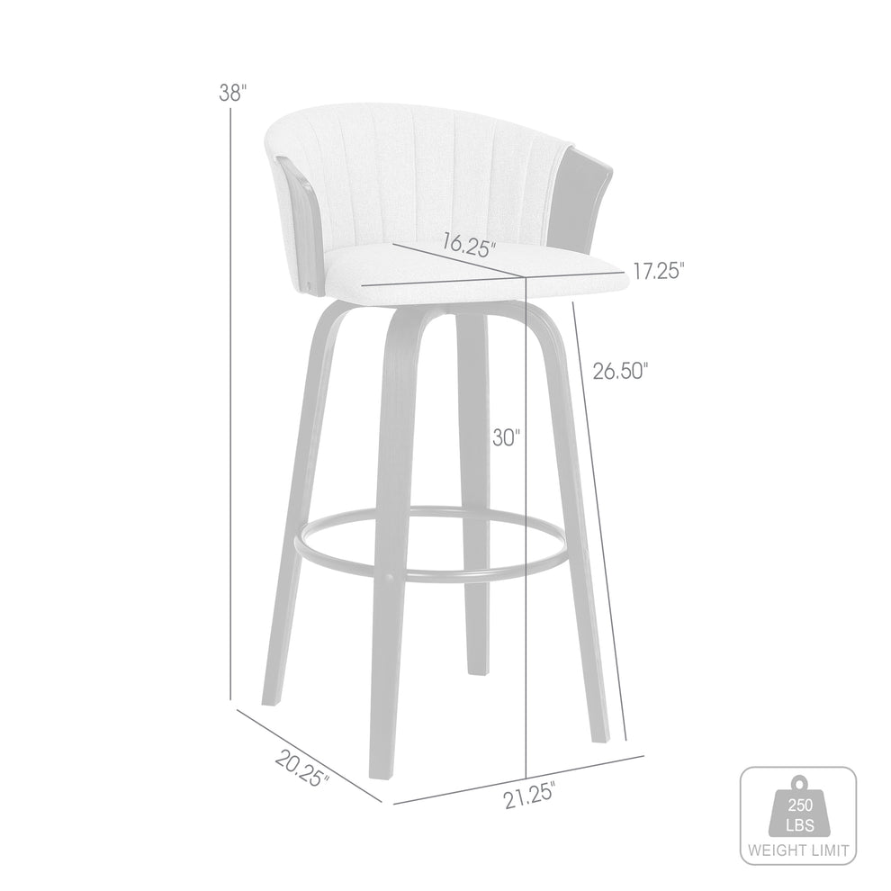 Diana 30" Swivel Black Wood Bar Stool in Light Grey Fabric By Armen Living | Bar Stools | Modishstore - 9