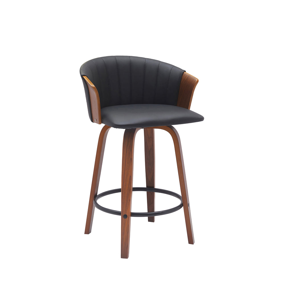 Diana 26" Swivel Walnut Wood Counter Stool in Black Faux Leather By Armen Living | Bar Stools | Modishstore - 2