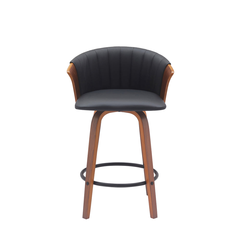 Diana 26" Swivel Walnut Wood Counter Stool in Black Faux Leather By Armen Living | Bar Stools | Modishstore - 3