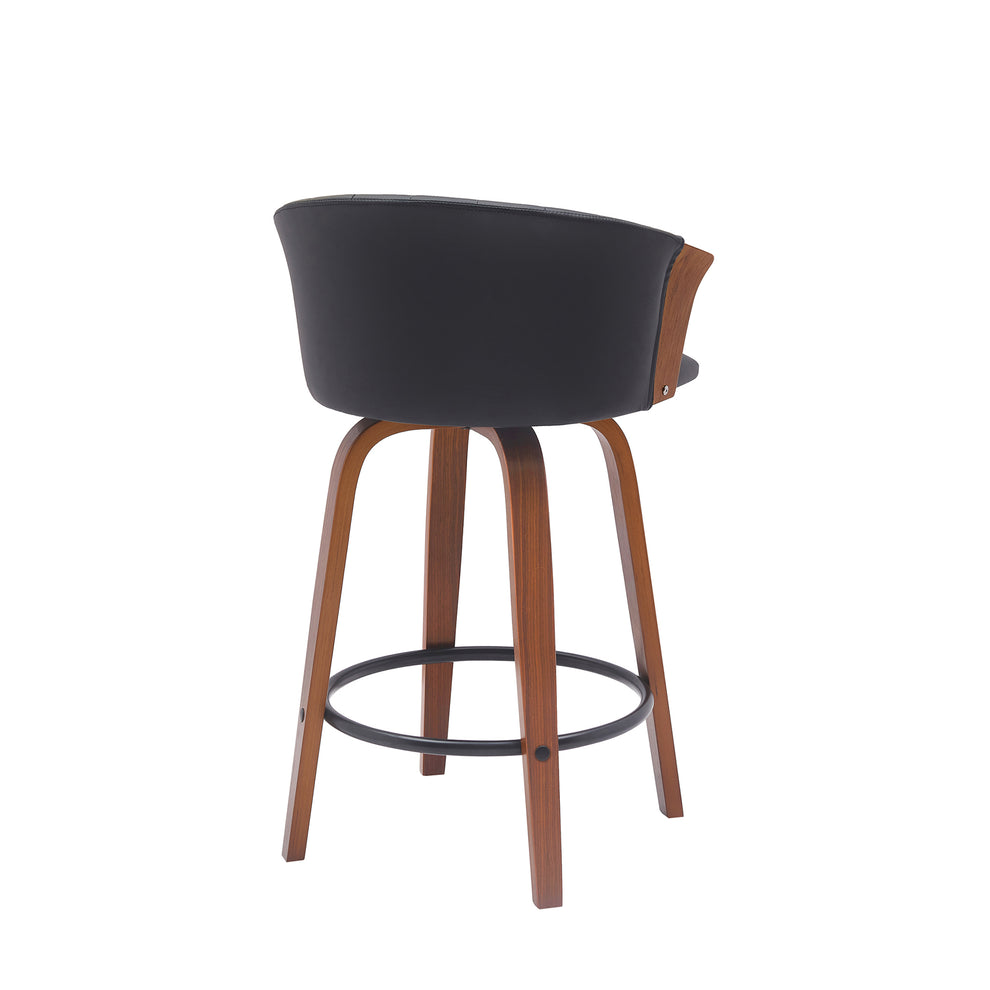 Diana 26" Swivel Walnut Wood Counter Stool in Black Faux Leather By Armen Living | Bar Stools | Modishstore - 4