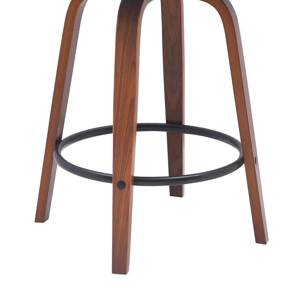 Diana 26" Swivel Walnut Wood Counter Stool in Black Faux Leather By Armen Living | Bar Stools | Modishstore - 8