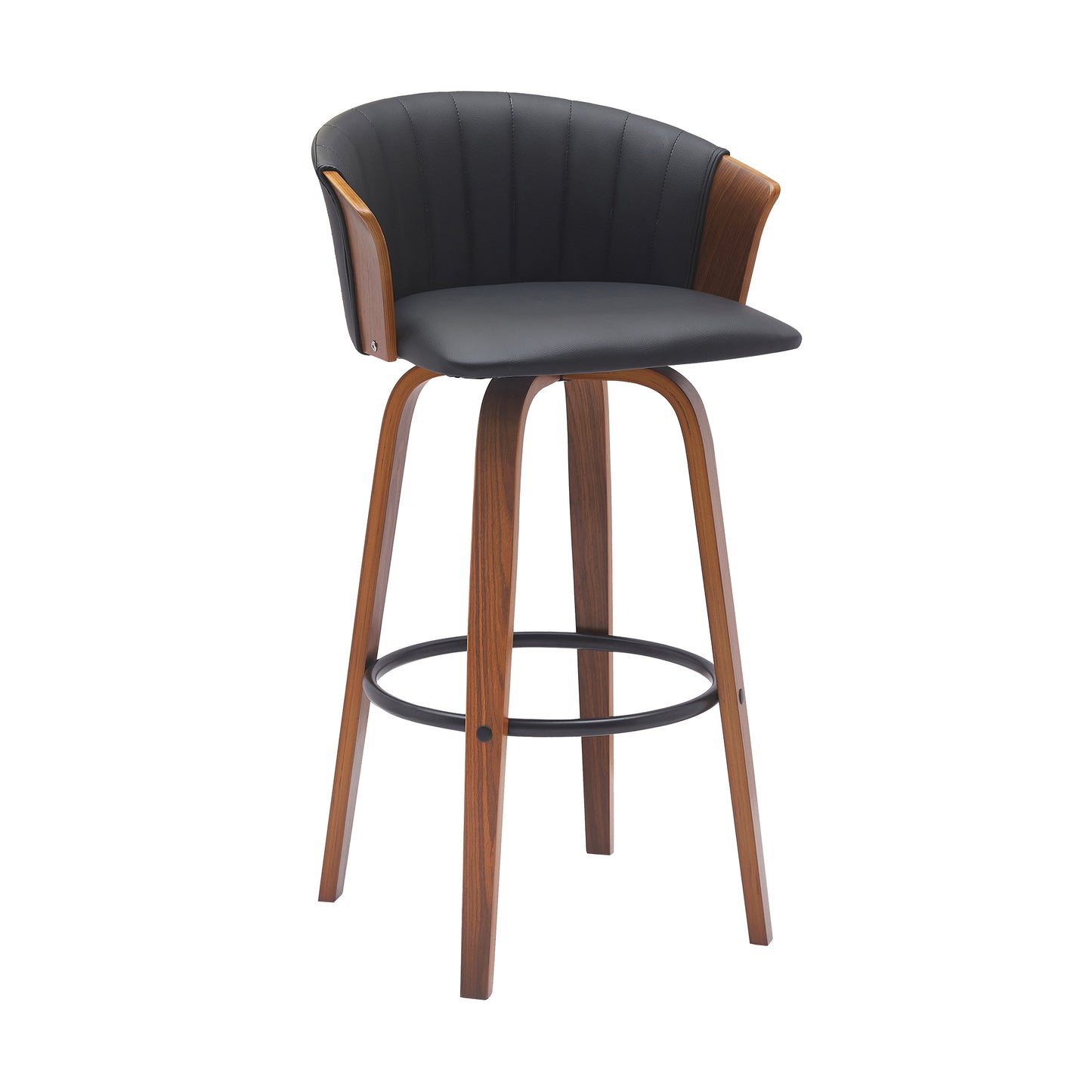 Diana 30" Swivel Walnut Wood Bar Stool in Black Faux Leather By Armen Living | Bar Stools | Modishstore - 2