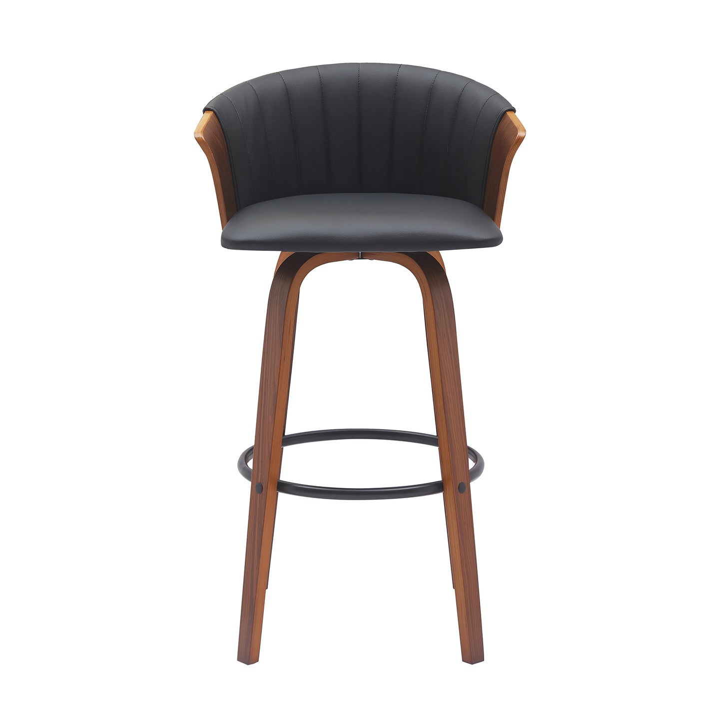 Diana 30" Swivel Walnut Wood Bar Stool in Black Faux Leather By Armen Living | Bar Stools | Modishstore - 3