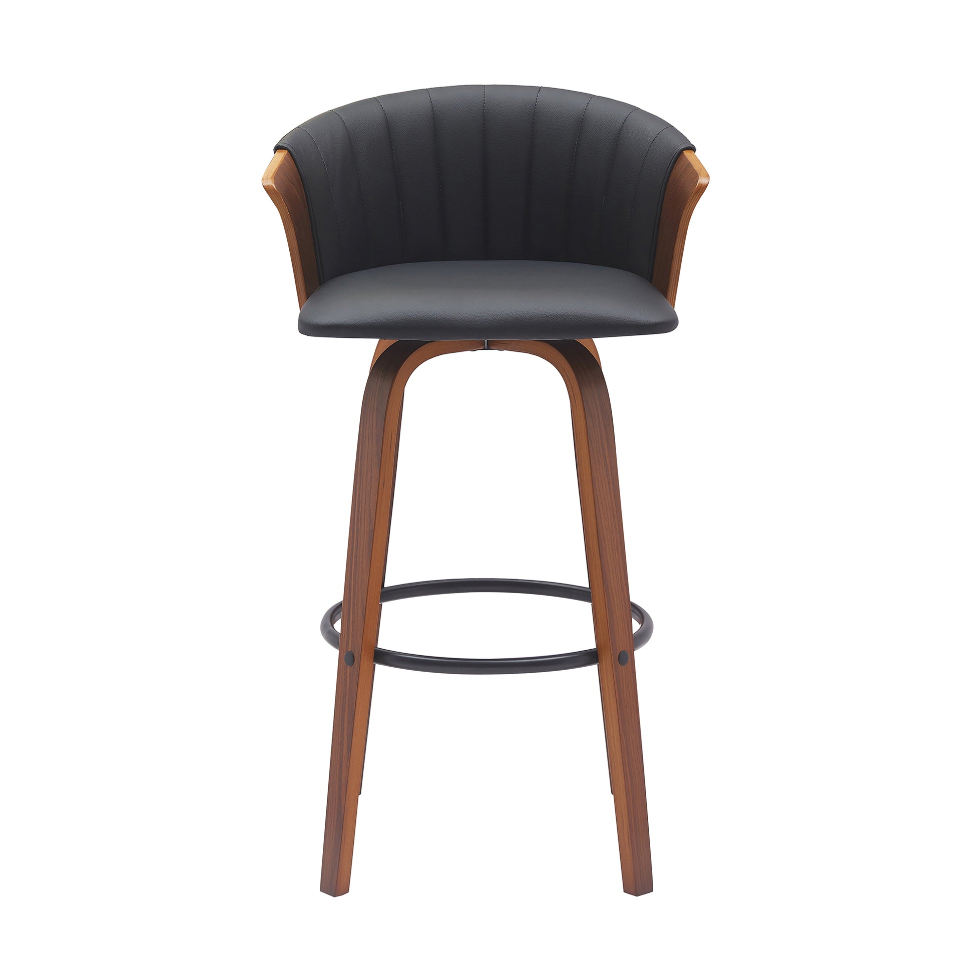 Diana 30" Swivel Walnut Wood Bar Stool in Black Faux Leather By Armen Living | Bar Stools | Modishstore - 3