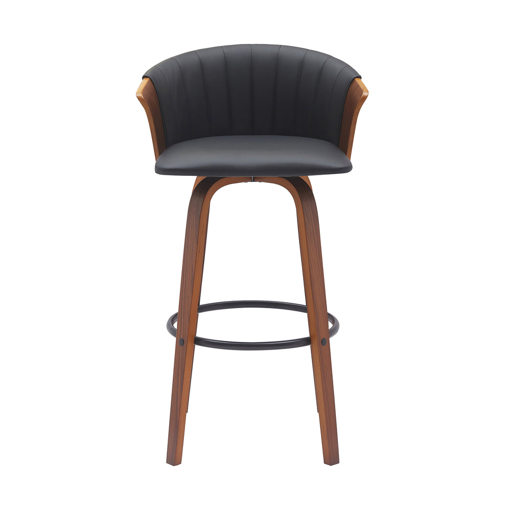Diana 30" Swivel Walnut Wood Bar Stool in Black Faux Leather By Armen Living | Bar Stools | Modishstore - 3