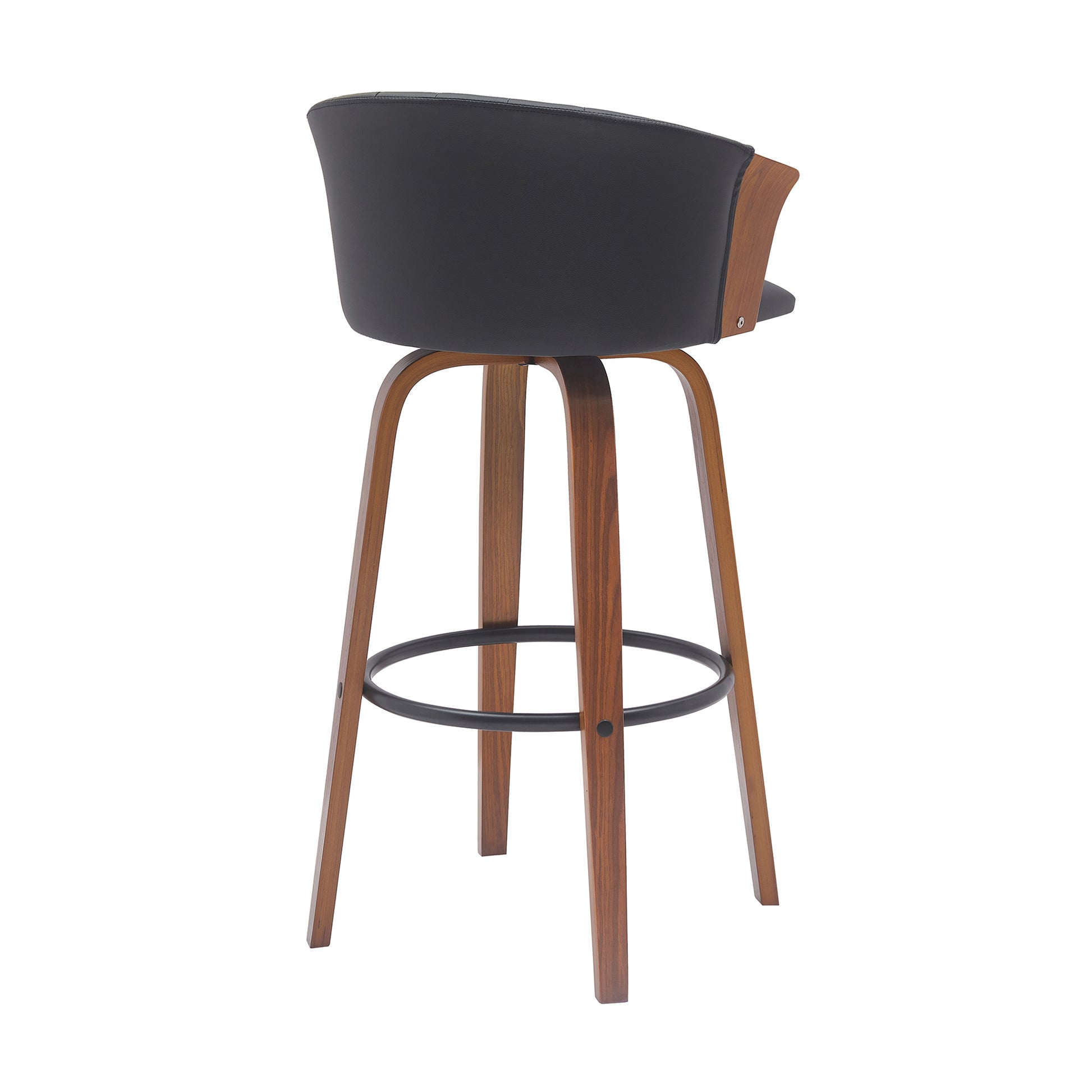 Diana 30" Swivel Walnut Wood Bar Stool in Black Faux Leather By Armen Living | Bar Stools | Modishstore - 4