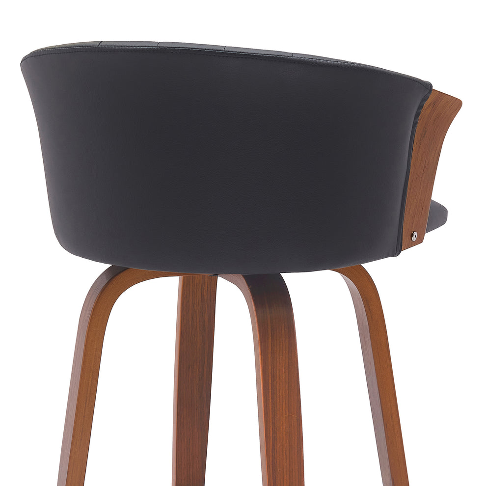 Diana 30" Swivel Walnut Wood Bar Stool in Black Faux Leather By Armen Living | Bar Stools | Modishstore - 5