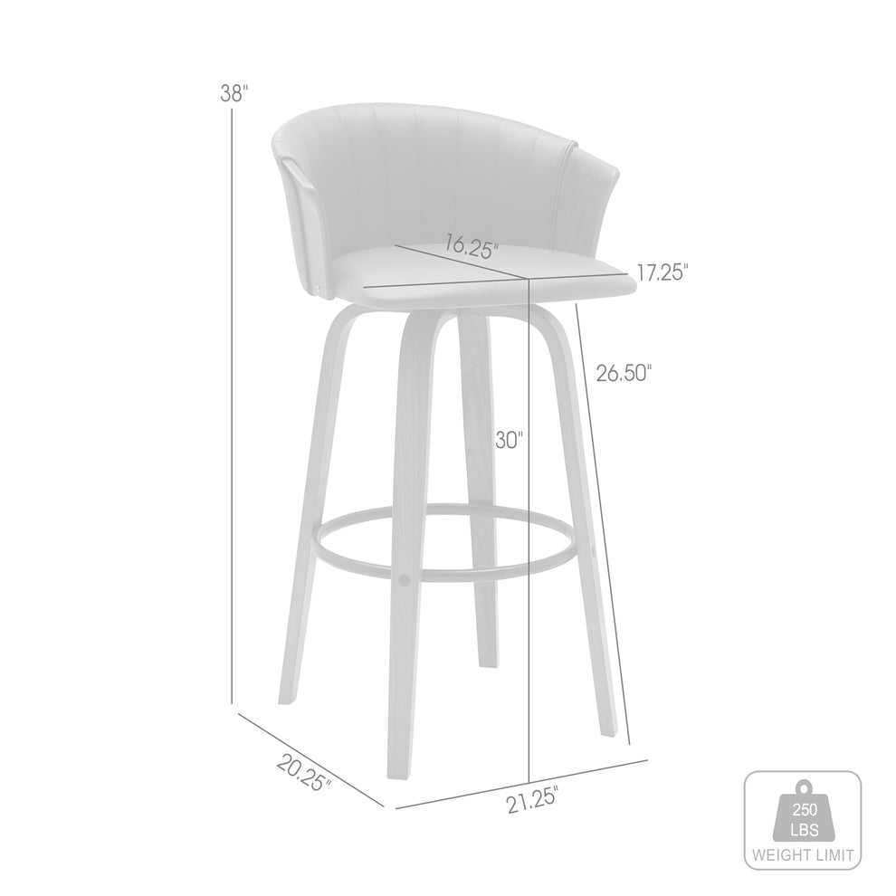 Diana 30" Swivel Walnut Wood Bar Stool in Black Faux Leather By Armen Living | Bar Stools | Modishstore - 7