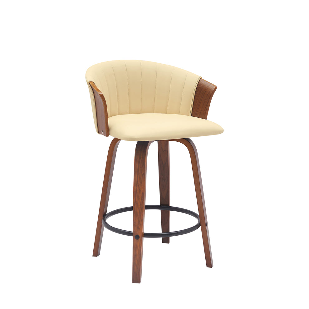 Diana 26" Swivel Walnut Wood Counter Stool in Cream Faux Leather By Armen Living | Bar Stools | Modishstore - 2