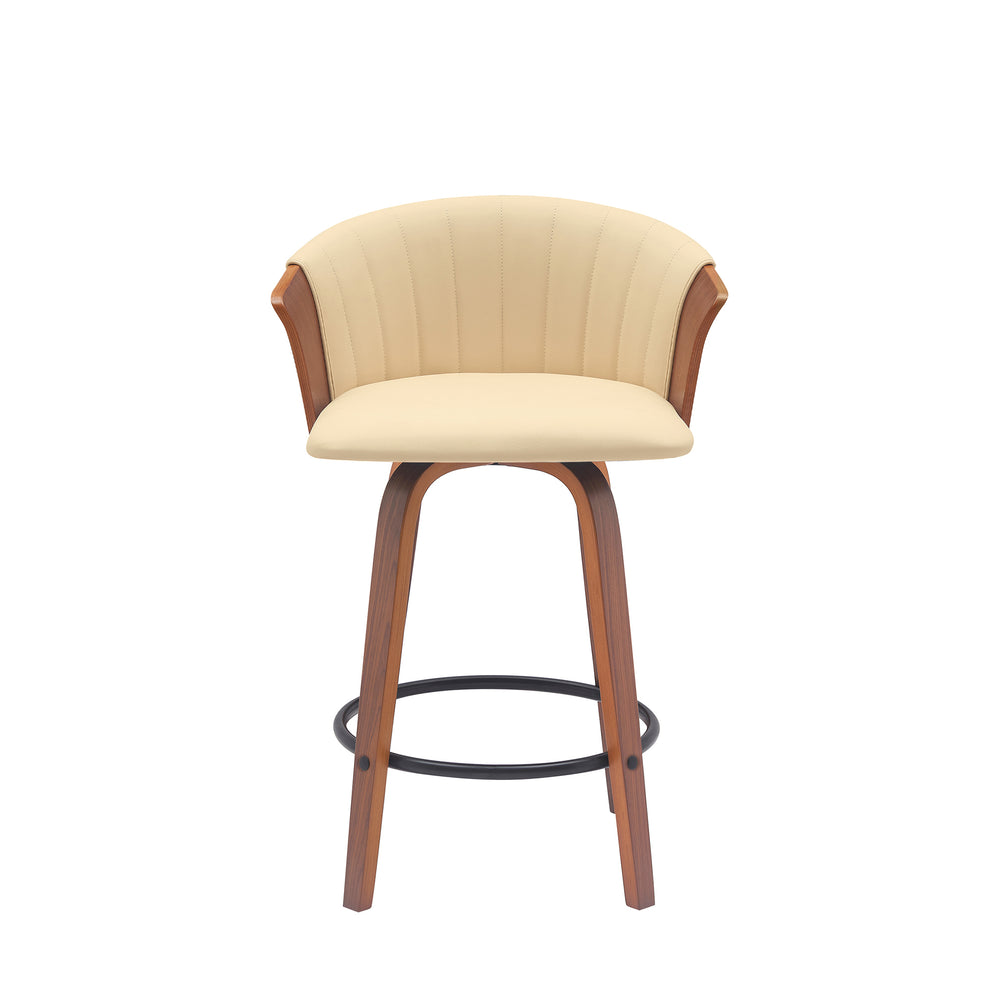 Diana 26" Swivel Walnut Wood Counter Stool in Cream Faux Leather By Armen Living | Bar Stools | Modishstore - 3
